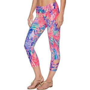 Lilly Pulitzer Luxletic Pink Multicolor Floral Mid-Rise Cropped Leggings Small